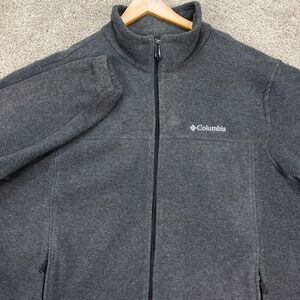 Columbia Jacket Mens XL Charcoal Gray Heathered Full Zip Fleece Zip Pocket EUC